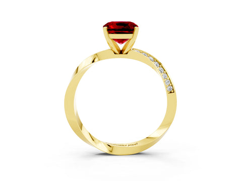 Yellow gold Cushion Cut Ruby Engagement Ring with Side Stone Accents and Four-Prong Setting_30