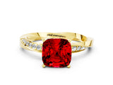 Yellow gold Cushion Cut Ruby Engagement Ring with Side Stone Accents and Four-Prong Setting_84