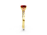 Yellow gold Cushion Cut Ruby Engagement Ring with Side Stone Accents and Four-Prong Setting_86