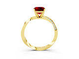 Yellow gold Cushion Cut Ruby Engagement Ring with Side Stone Accents and Four-Prong Setting_87