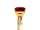 Yellow gold Cushion Cut Ruby Engagement Ring with Side Stone Accents and Four-Prong Setting_89