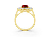 Yellow gold Cushion Cut Ruby Floral Double Halo Engagement Ring with Prong Setting_63