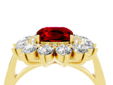 Yellow gold Cushion Cut Ruby Floral Double Halo Engagement Ring with Prong Setting_64