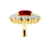 Yellow gold Cushion Cut Ruby Floral Double Halo Engagement Ring with Prong Setting_65
