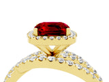 Yellow gold Cushion Cut Ruby Halo Ring with Round Split Shank and Prong Setting_52