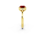 Yellow gold Cushion Cut Ruby Halo Ring with Tapered Band and Four-Prong Setting_2