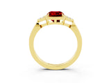Yellow gold Cushion Cut Ruby Halo Ring with Tapered Band and Four-Prong Setting_3