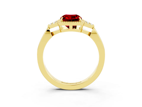 Yellow gold Cushion Cut Ruby Halo Ring with Tapered Band and Four-Prong Setting_3