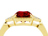 Yellow gold Cushion Cut Ruby Halo Ring with Tapered Band and Four-Prong Setting_4