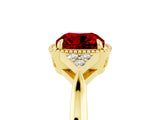 Yellow gold Cushion Cut Ruby Halo Ring with Tapered Band and Four-Prong Setting_5