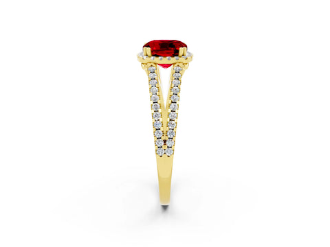 Yellow gold Cushion Cut Ruby Halo Split Shank Engagement Ring_14