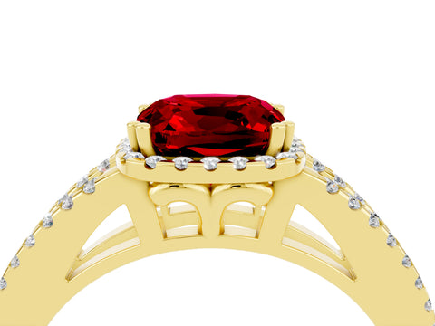 Yellow gold Cushion Cut Ruby Halo Split Shank Engagement Ring_16