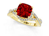 Yellow gold Cushion Cut Ruby Halo Twist Band Solitaire Prong Setting Ring_1