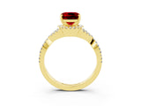 Yellow gold Cushion Cut Ruby Halo Twist Band Solitaire Prong Setting Ring_3