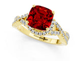 Yellow gold Cushion Cut Ruby  Halo Twist Band Solitaire Prong Setting Ring_37