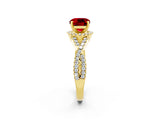 Yellow gold Cushion Cut Ruby  Halo Twist Band Solitaire Prong Setting Ring_38