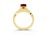 Yellow gold Cushion Cut Ruby  Halo Twist Band Solitaire Prong Setting Ring_39
