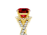 Yellow gold Cushion Cut Ruby  Halo Twist Band Solitaire Prong Setting Ring_41