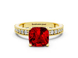 Yellow gold Cushion Cut Ruby Milgrain Pavé Engagement Ring with Four-Prong Setting_12