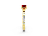 Yellow gold Cushion Cut Ruby Milgrain Pavé Engagement Ring with Four-Prong Setting_14