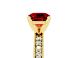 Yellow gold Cushion Cut Ruby Milgrain Pavé Engagement Ring with Four-Prong Setting_17