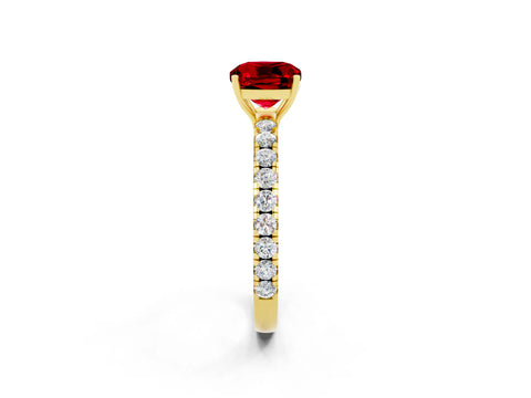 Yellow gold Cushion Cut Ruby Pavé Solitaire Engagement Ring with Four-Prong Setting_14