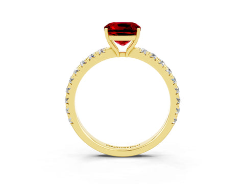 Yellow gold Cushion Cut Ruby Pavé Solitaire Engagement Ring with Four-Prong Setting_15