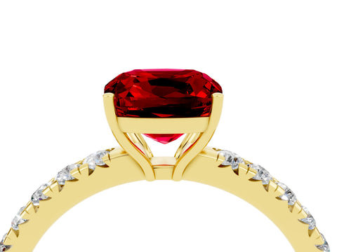 Yellow gold Cushion Cut Ruby Pavé Solitaire Engagement Ring with Four-Prong Setting_16