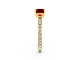 Yellow gold Cushion Cut Ruby Pavé Solitaire Ring with Round Band and Prong Setting_26