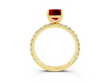 Yellow gold Cushion Cut Ruby Pavé Solitaire Ring with Round Band and Prong Setting_27