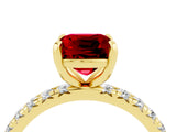 Yellow gold Cushion Cut Ruby Pavé Solitaire Ring with Round Band and Prong Setting_28