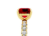 Yellow gold Cushion Cut Ruby Pavé Solitaire Ring with Round Band and Prong Setting_29