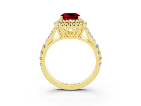Yellow gold Cushion Cut Ruby Pavé Split Shank Double Halo Engagement Ring_3
