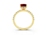 Yellow gold Cushion Cut Ruby Pave Band Solitaire Ring with Four-Prong Setting_27