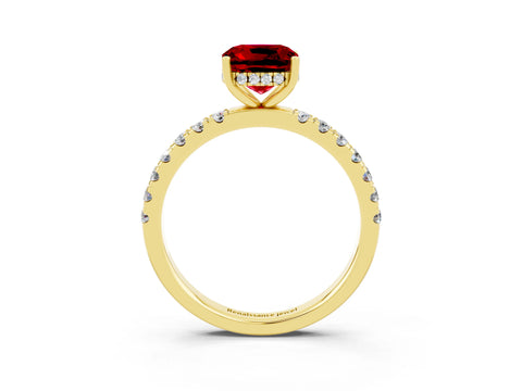 Yellow gold Cushion Cut Ruby Pave Band Solitaire Ring with Four-Prong Setting_27