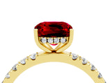 Yellow gold Cushion Cut Ruby Pave Band Solitaire Ring with Four-Prong Setting_28