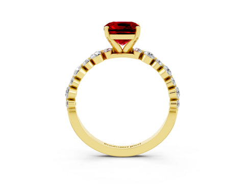 Yellow gold Cushion Cut Ruby Prong Set Engagement Ring with Pavé Band_3