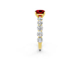 Yellow gold Cushion Cut Ruby Prong Setting with Side Stones on a Pave Band_2