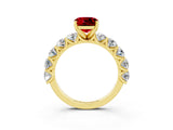 Yellow gold Cushion Cut Ruby Prong Setting with Side Stones on a Pave Band_3