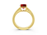 Yellow gold Cushion Cut Ruby Ring with Milgrain Pavé Band and Four-Prong Setting_15