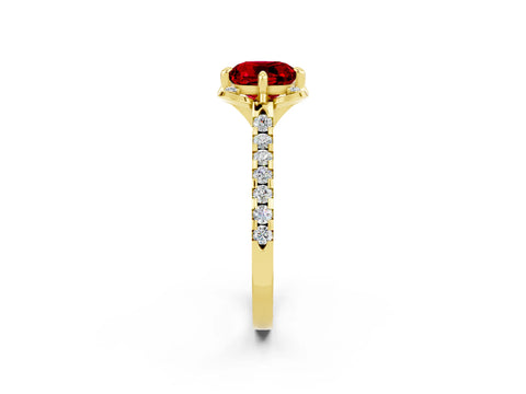 Yellow gold Cushion Cut Ruby Ring with Pavé Band and Floral Prong Setting_2