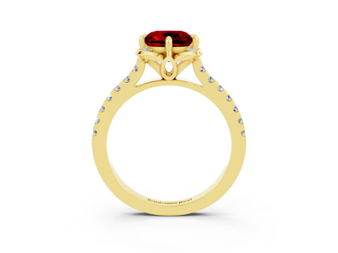 Yellow gold Cushion Cut Ruby Ring with Pavé Band and Floral Prong Setting_3