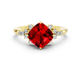 Yellow gold Cushion Cut Ruby Ring with Side Stones and Four-Prong Setting_36
