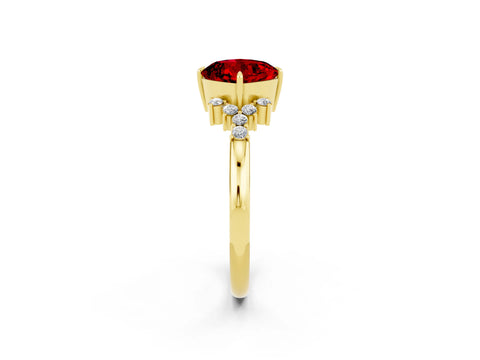 Yellow gold Cushion Cut Ruby Ring with Side Stones and Four-Prong Setting_38