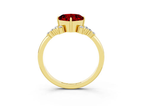 Yellow gold Cushion Cut Ruby Ring with Side Stones and Four-Prong Setting_39