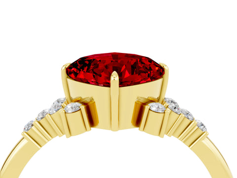 Yellow gold Cushion Cut Ruby Ring with Side Stones and Four-Prong Setting_40