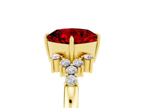 Yellow gold Cushion Cut Ruby Ring with Side Stones and Four-Prong Setting_41
