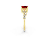 Yellow gold Cushion Cut Ruby Scattered Round Accent Ring with Prong Setting_26