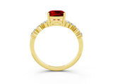 Yellow gold Cushion Cut Ruby Scattered Round Accent Ring with Prong Setting_27