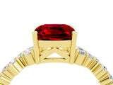 Yellow gold Cushion Cut Ruby Scattered Round Accent Ring with Prong Setting_28